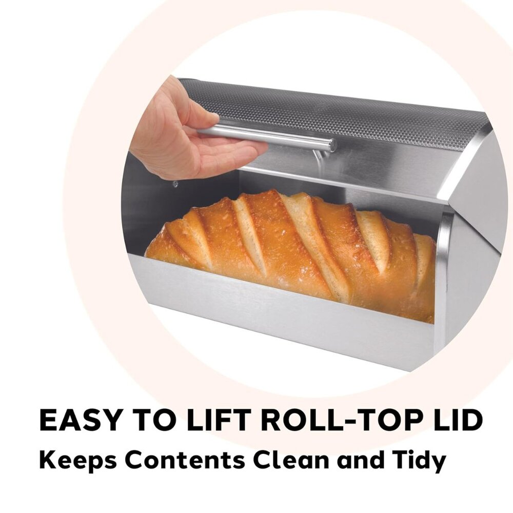 Oggi Stainless Steel Roll Top Bread Box with Tempered Glass - Picture 8 of 8